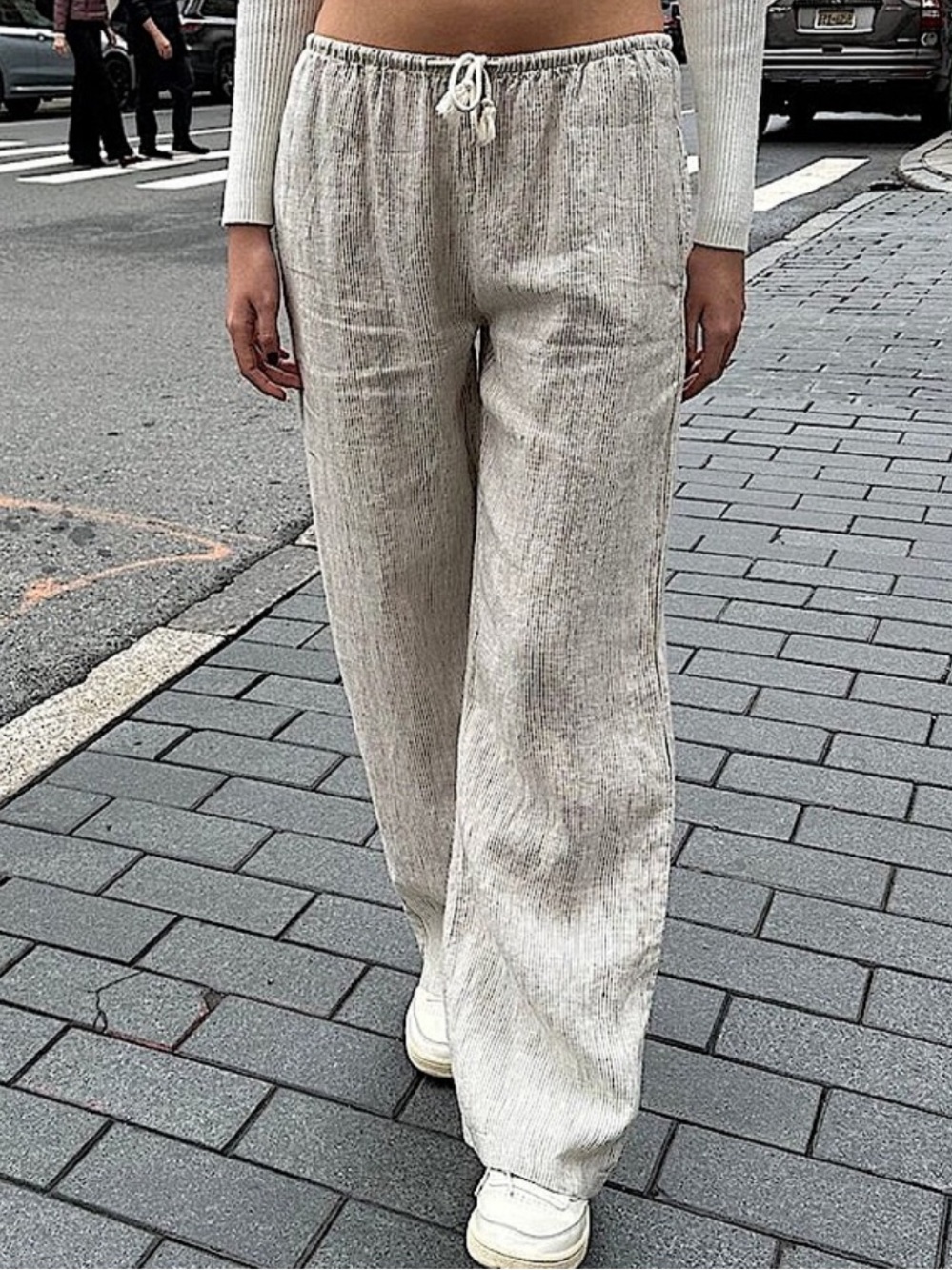 St. George Brandy Melville 100% Linen Striped Drawstring Pants S